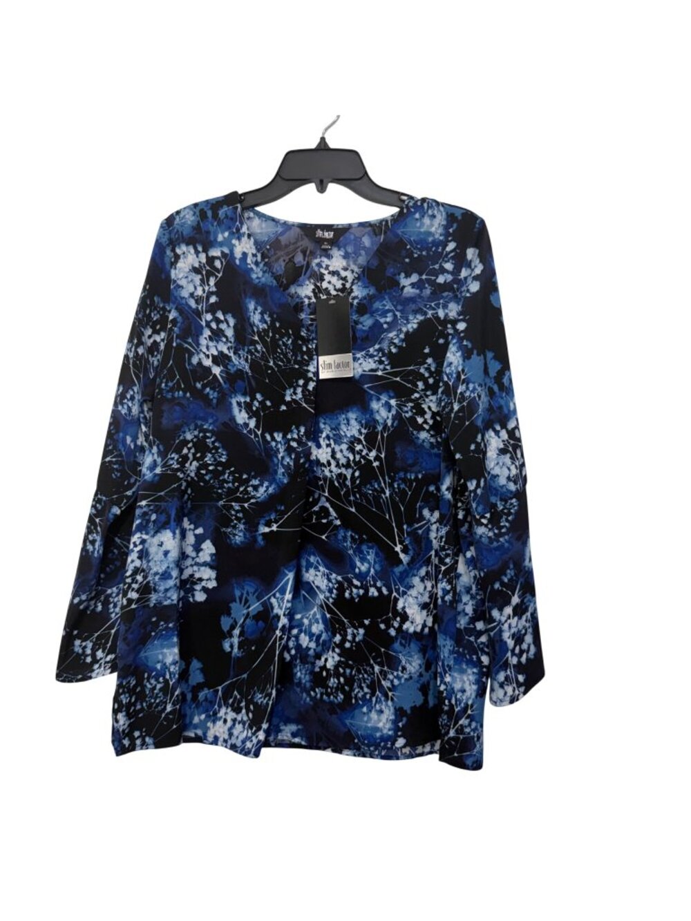 Slim Factor Womens Floral Print Long Sleeve Top Size M -Polyester Blue & Black